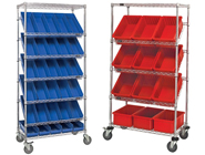 Slanted Wire Shelving Unit 18D x 36W x 74with 48 QSB103 Bins